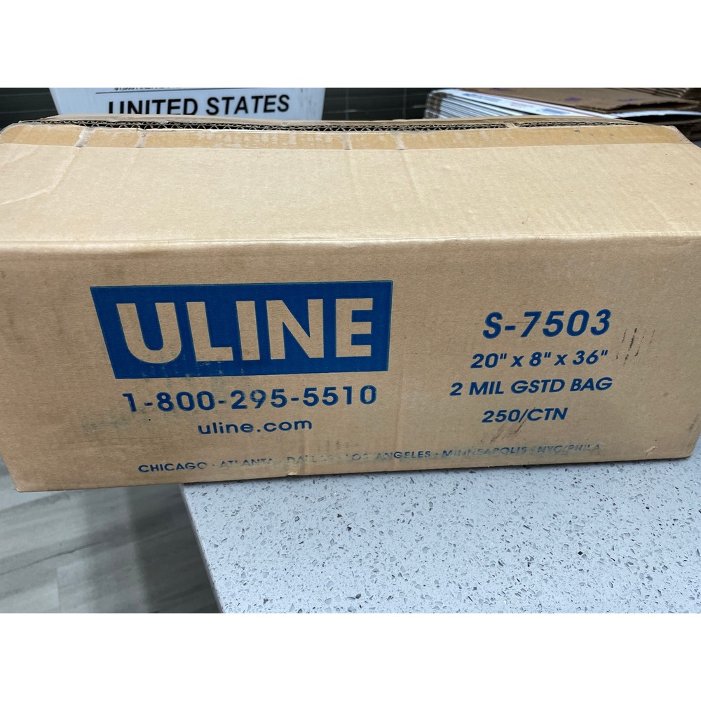 NEW ULINE 20 x 8 x 36" 2 Mil Gusseted CLEAR Poly Bags 250ct S-7503